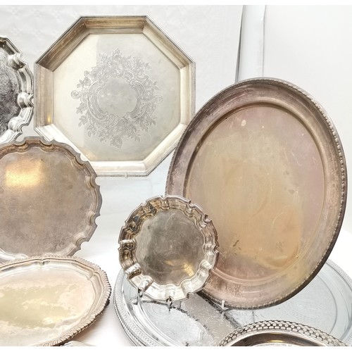 233 - Pair of silver plated Garrard's trays, Garrards salver heavily worn and collection of assorted trays... 