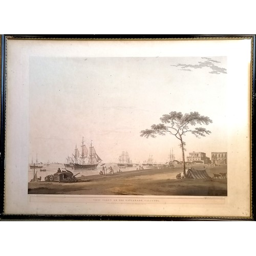 374 - Framed 1797 print 'View taken on the esplanade, Calcutta' #1 by Thomas (1749-1840) and William Danie... 