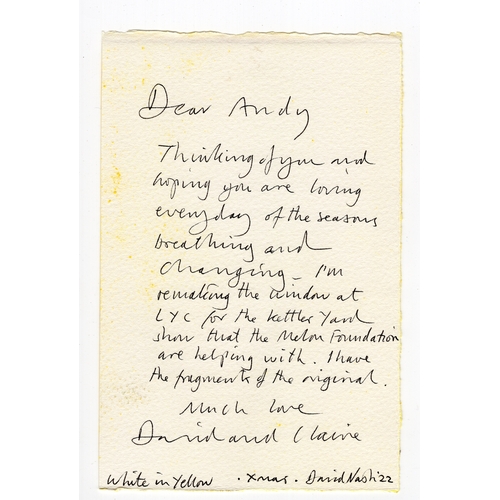 7 - David John Nash OBE RA (b.1945) hand made / signed Christmas card 'White in yellow' - 19.5cm x 12.8c... 