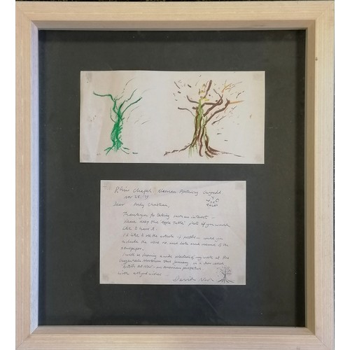 8 - David John Nash OBE RA (b.1945) framed 1979 letter with drawing of 2 trees - frame 48.5cm x 44.5cm x... 