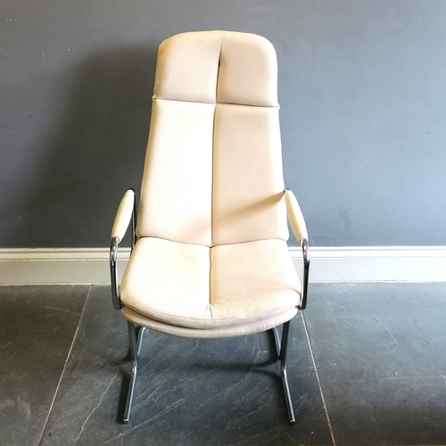 28 - Mid 20thc Pieff chrome and cream fabric armchair 109cm high x 56cm deep x 56cm wide - in good condit... 