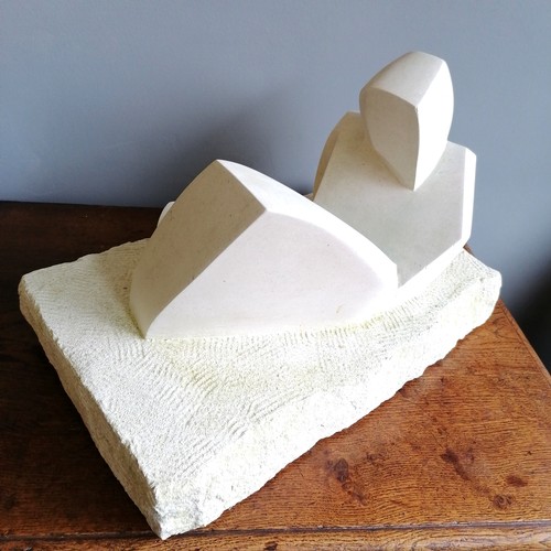 29 - Chris Webb signed abstract Portland stone cubist sculpture of a reclining figure  - @ 50cm x 28cm x ... 