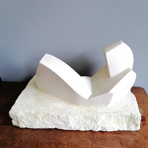 29 - Chris Webb signed abstract Portland stone cubist sculpture of a reclining figure  - @ 50cm x 28cm x ... 