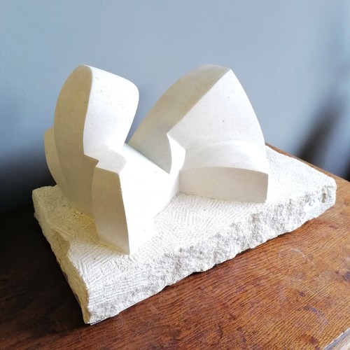 29 - Chris Webb signed abstract Portland stone cubist sculpture of a reclining figure  - @ 50cm x 28cm x ... 