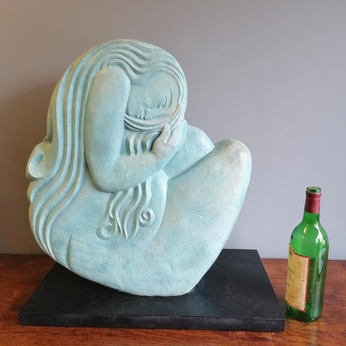 30 - Chris Webb signed turquoise large scale turquoise patinated bronze of a girl under a blue moon title... 