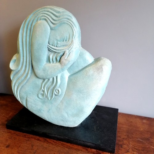 30 - Chris Webb signed turquoise large scale turquoise patinated bronze of a girl under a blue moon title... 