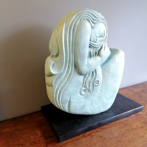 30 - Chris Webb signed turquoise large scale turquoise patinated bronze of a girl under a blue moon title... 