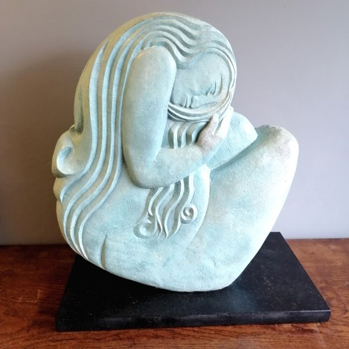 30 - Chris Webb signed turquoise large scale turquoise patinated bronze of a girl under a blue moon title... 