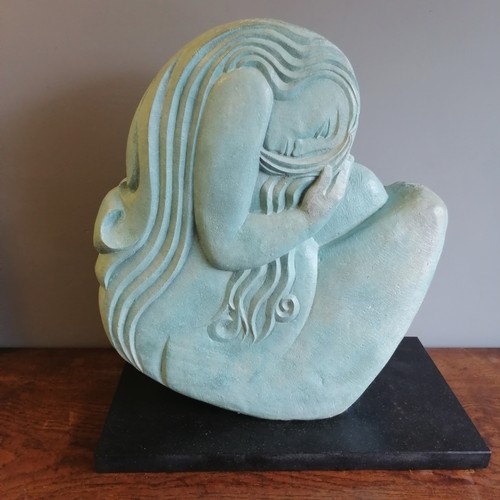 30 - Chris Webb signed turquoise large scale turquoise patinated bronze of a girl under a blue moon title... 