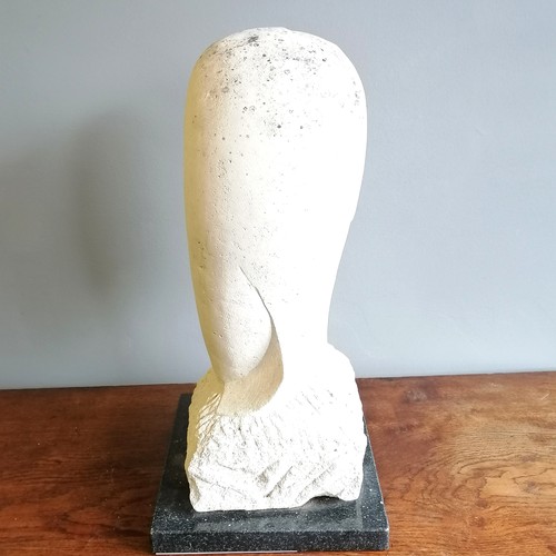 31 - Chris Webb signed cubist Portland stone figure of a female head  - @ 29cm x 25cm x 52cm high