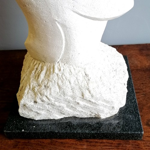 31 - Chris Webb signed cubist Portland stone figure of a female head  - @ 29cm x 25cm x 52cm high