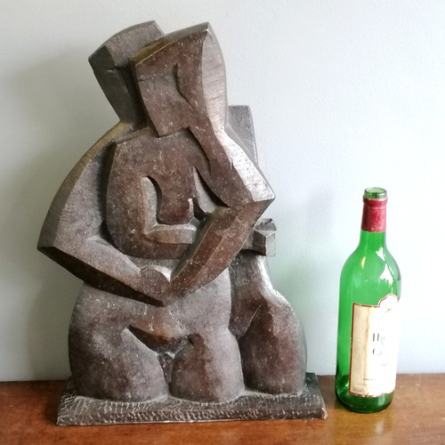 33 - Chris Webb signed 1 off bronze resin cubist abstract of a couple embracing  - @ 33.5cm x 9.5cm x 49c... 