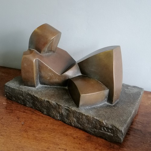 35 - Chris Webb signed artists proof abstract bronze sculpture of a reclining figure in cubist style - @ ... 