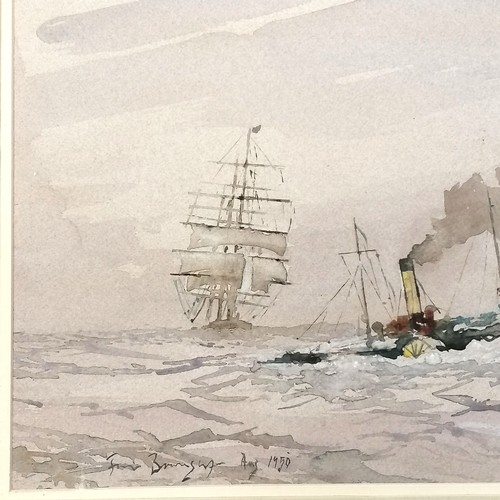 40 - Sir Frank William Brangwyn (1867–1956) watercolour painting of a paddle steamer with tall masted shi... 