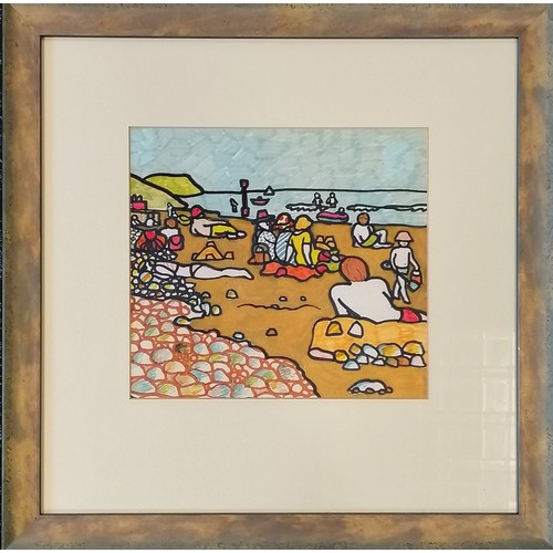 43 - Albert Duplock (no signature showing) original mixed media painting of a beach scene - frame 45.5cm ... 