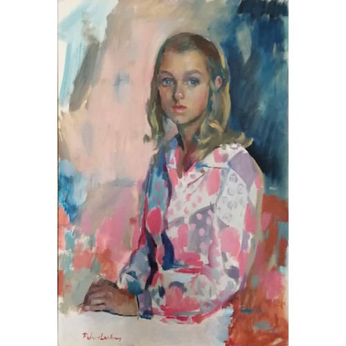 60 - Patrick Larking (1907-81) oil on canvas 1970's portrait painting of Wendy - frame 91cm x 66cm- label... 