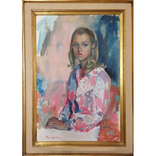 60 - Patrick Larking (1907-81) oil on canvas 1970's portrait painting of Wendy - frame 91cm x 66cm- label... 