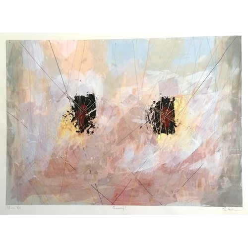 64 - Pair of signed mixed media paintings 'Sensory' on paper - 75cm x 97cm