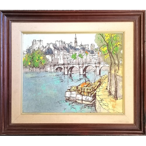 67 - Bernard Dufour (1922-2016) original oil painting of Paris : The Pont Neuf over the river Seine - fra... 