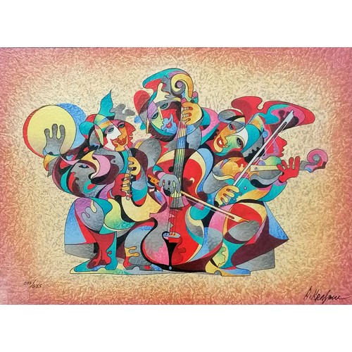 78 - Anatole Krasnyansky (1930-2023) signed seriolithograph of 'Street Quartet' - frame 38cm x 46cm