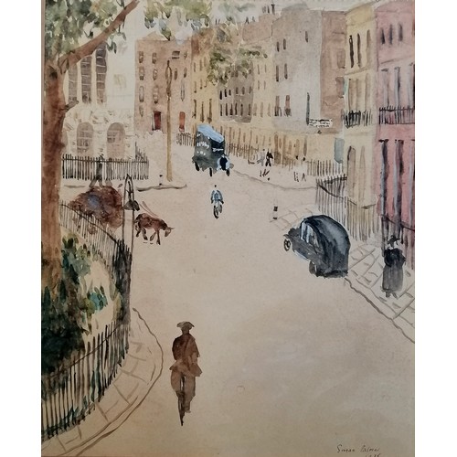 79 - Susan Helen Palmer (1912-2000) watercolour of London street scene (1935) - mount 57.5cm x 48cm with ... 