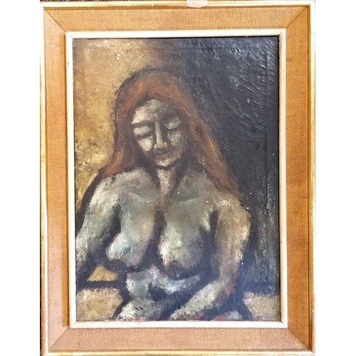 81 - Unsigned oil on canvas painting of a nude female dated 1970 with signature on reverse & John Christo... 