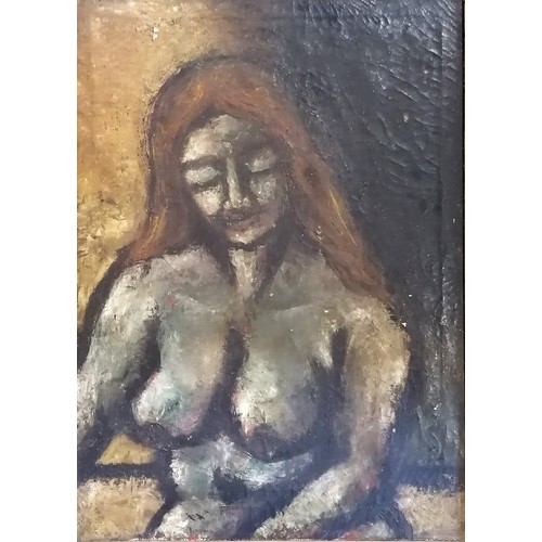 81 - Unsigned oil on canvas painting of a nude female dated 1970 with signature on reverse & John Christo... 