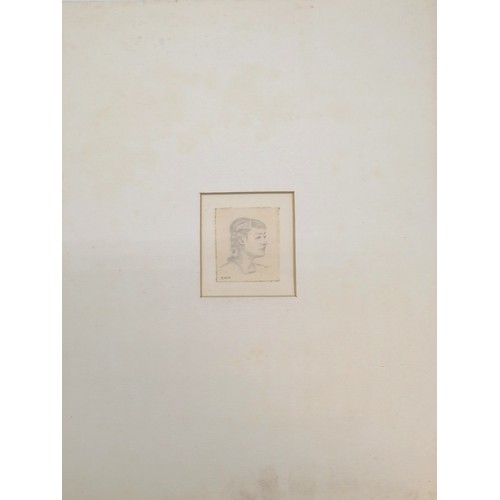 84 - Tatsuo Miki (b.1904) portrait pencil drawing of a girls head - mount 38cm x 29cm