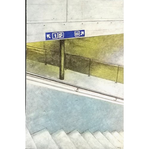 100 - Mike Nicoll 'The Swiss Connection' painting in egg tempera mounted on a wooden panel - 48cm x 35.5cm