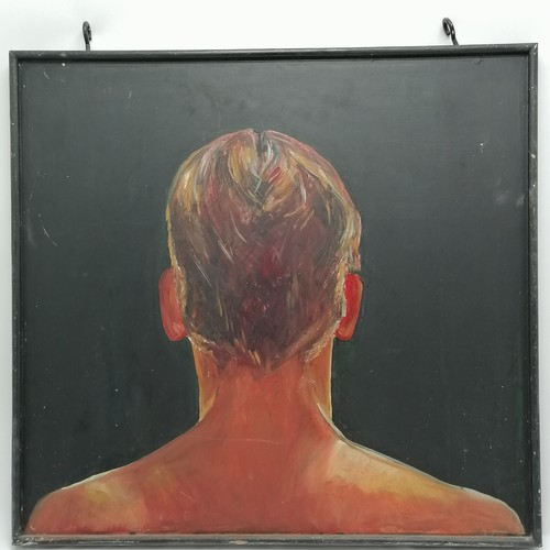 113 - Unusual double sided hand painted oil painting on panel self portrait (?) front & back male head & s... 