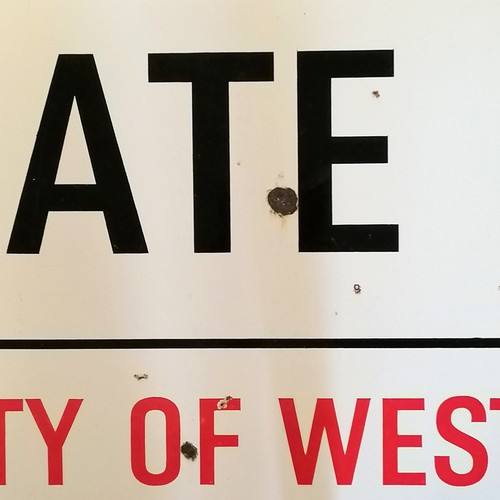 135 - Gate Mews SW7 City of Westminster enamel sign - 110cm x 30cm ~ has some losses