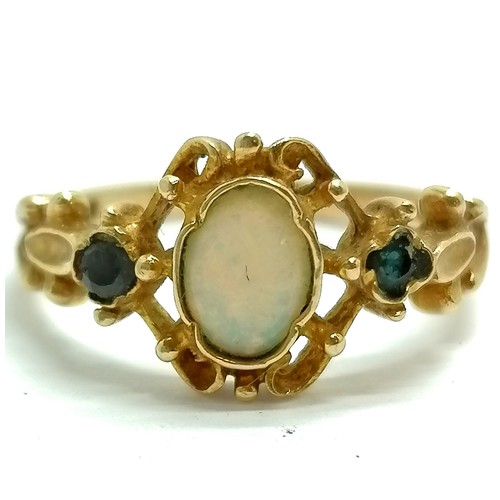 739 - 9ct hallmarked gold opal & sapphire ring - size K½ & 1.8 total weight