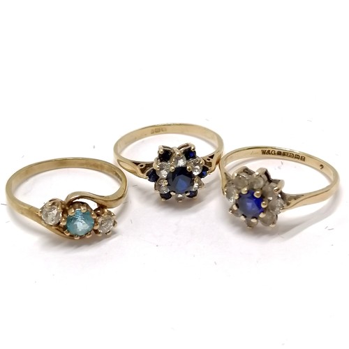 850 - 15 x 9ct hallmarked (1 marked) gold stone set rings inc emerald, sapphire, opal, garnet, diamond etc... 