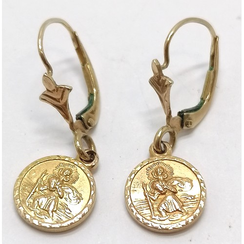 853 - Georg Jensen part hallmarked gold (touch tests as) St Christopher earrings - 1.9g