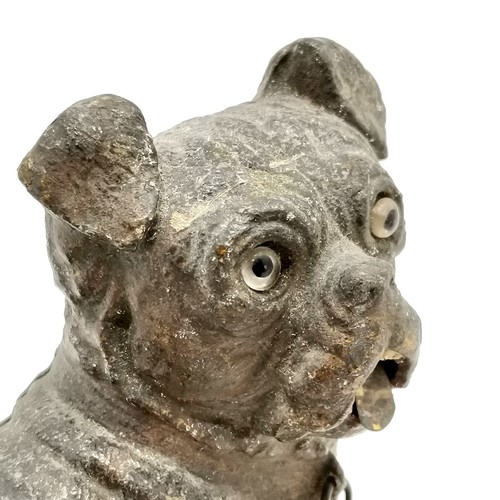 960 - Antique spelter mantle clock of a Pug dog, with animated tongue & wagging tail, replacement tail. ru... 