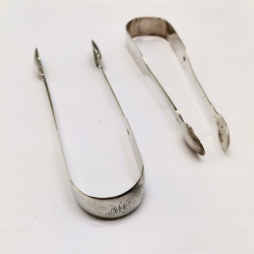 1012 - 2 x pairs of Georgian silver sugar tongs - longest 14cm & total (2) 69g ~ both in good used conditio... 