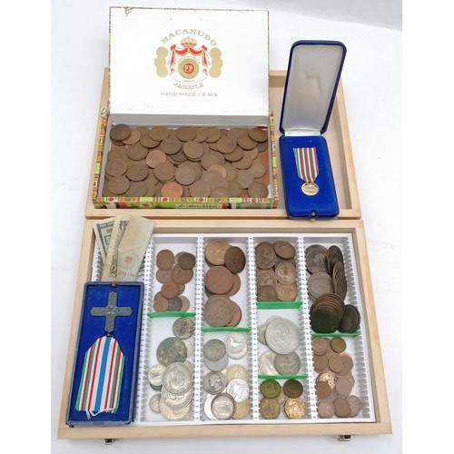 172 - Qty of mostly GB coins inc silver (total weight 350g+) t/w Order of Vittorio Veneto Italian medal