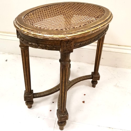 197 - Antique French Bergere oval dressing table stool, Bergere a/f , 50 cm wide, 36 cm deep, 51 cm high