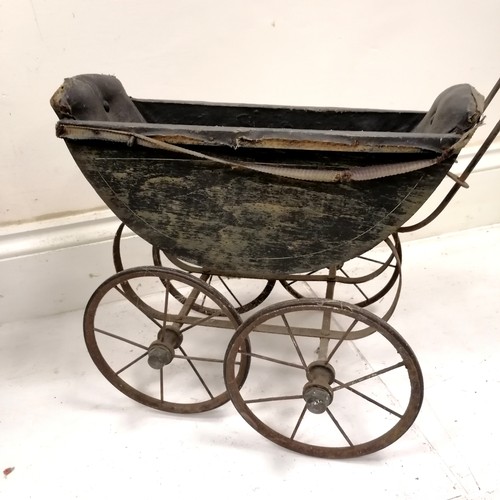 198 - Victorian Child's dolls pram, 1 rubber tyre missing, ceramic handle broken, play worn condition, 73 ... 