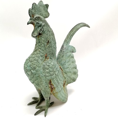 227 - Bronze study of a cockerel, with verdigris finish, 30 cm high, 25 cm wide.