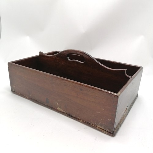 230 - Antique mahogany cutlery tray with handle, 37 wide, 24 cm deep, 17 cm high.