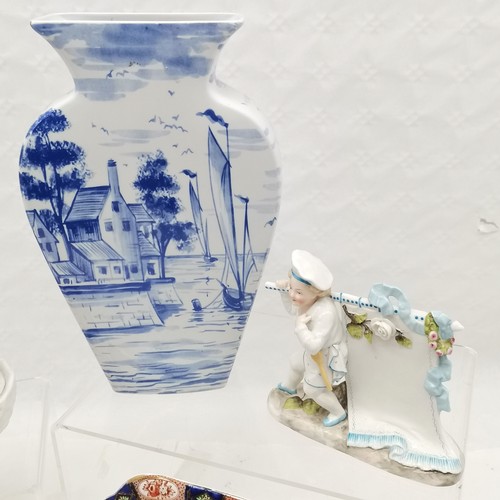 233 - Spode Delftware vase, slight chip to base, 29 cm high, 18 cm wide, part Royal Vale tea set, egg croc... 