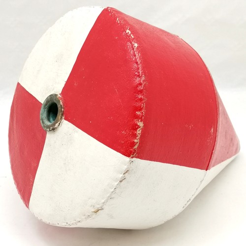 240 - Vintage red & white painted canvas ships buoy, 33 cm high, 22 cm wide.