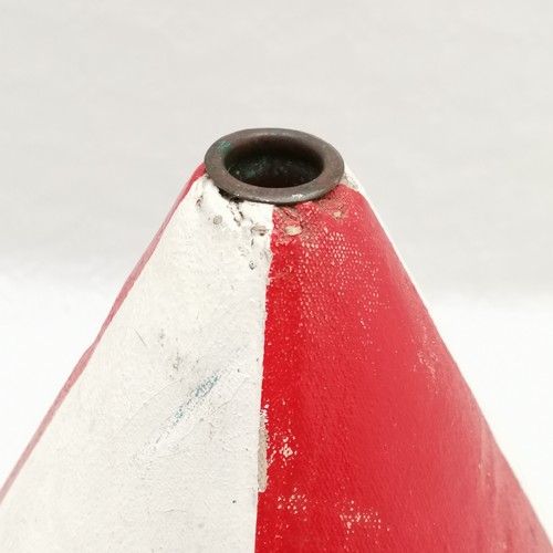 240 - Vintage red & white painted canvas ships buoy, 33 cm high, 22 cm wide.