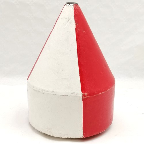 240 - Vintage red & white painted canvas ships buoy, 33 cm high, 22 cm wide.