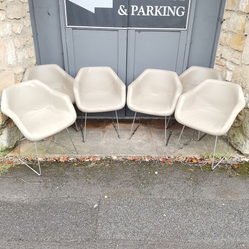 245 - Set of 6 retro grey leather chairs with chrome supports retailed by Loft 60 cm wide, 54 cm deep, 79 ... 