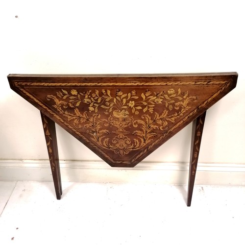 248 - Antique Dutch marquetry fold over card table, decorated with all over inlay of birds, flora and faun... 