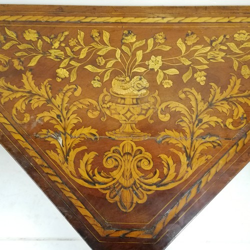 248 - Antique Dutch marquetry fold over card table, decorated with all over inlay of birds, flora and faun... 