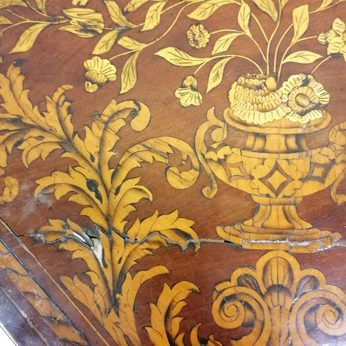 248 - Antique Dutch marquetry fold over card table, decorated with all over inlay of birds, flora and faun... 