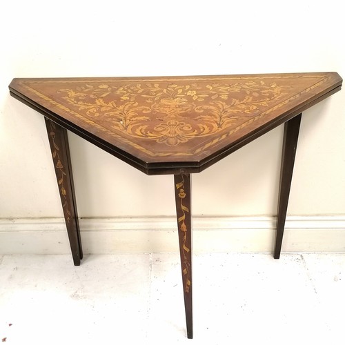 248 - Antique Dutch marquetry fold over card table, decorated with all over inlay of birds, flora and faun... 